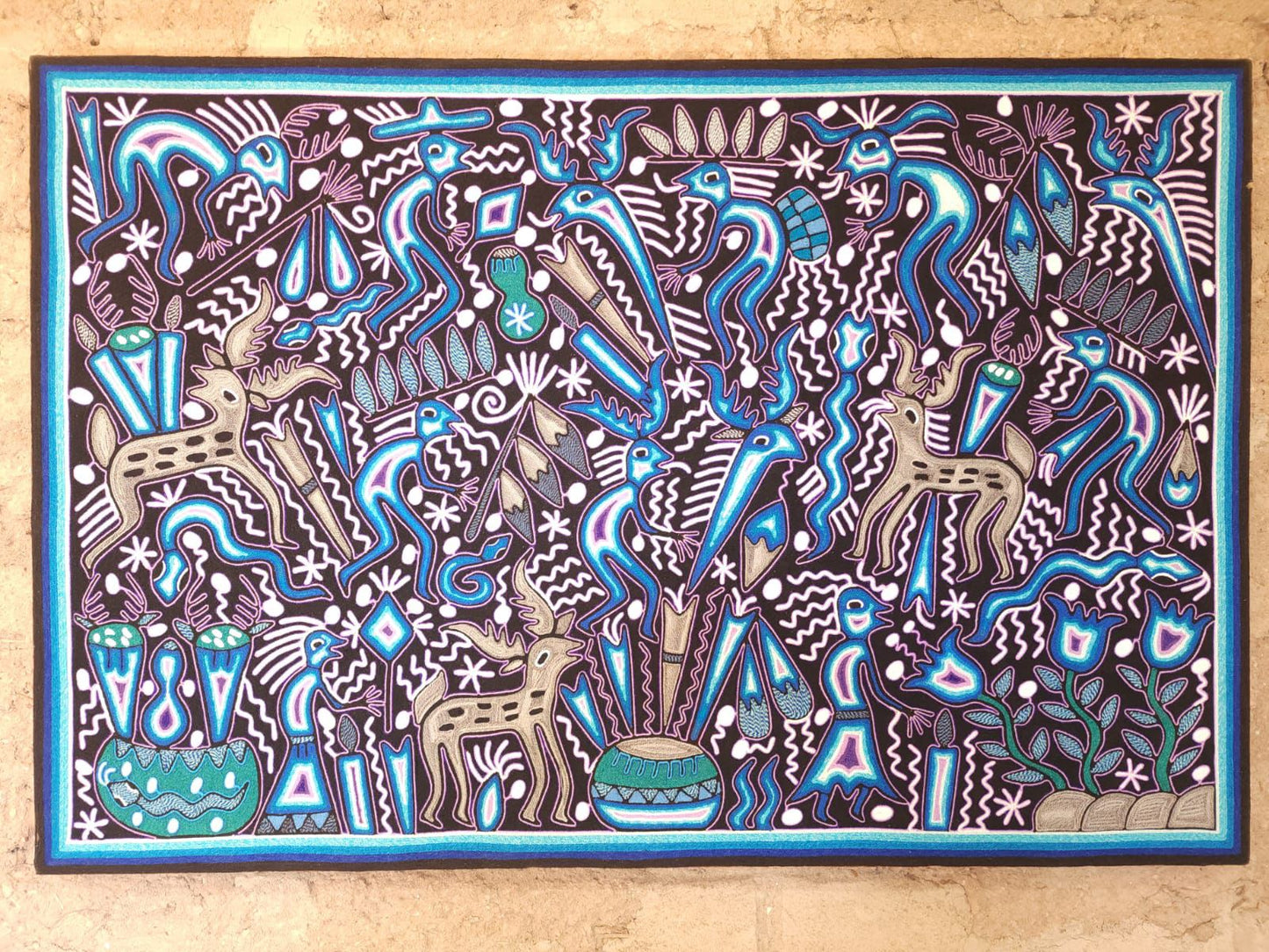 Mexican Folk Art Huichol Yarn Painting by Cooperativa Zitacua PP9207