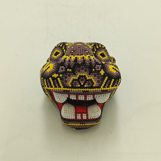 Huichol Mexican Hand Beaded Jaguar Head By Isandro Villa Lopez PP9213