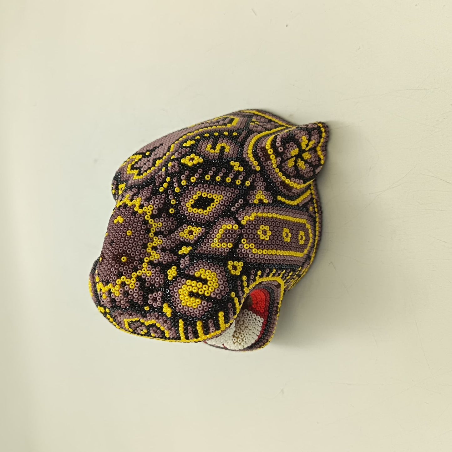 Huichol Mexican Hand Beaded Jaguar Head By Isandro Villa Lopez PP9213