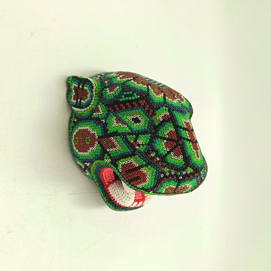 Huichol Mexican Hand Beaded Jaguar Head By Isandro Villa Lopez PP9214