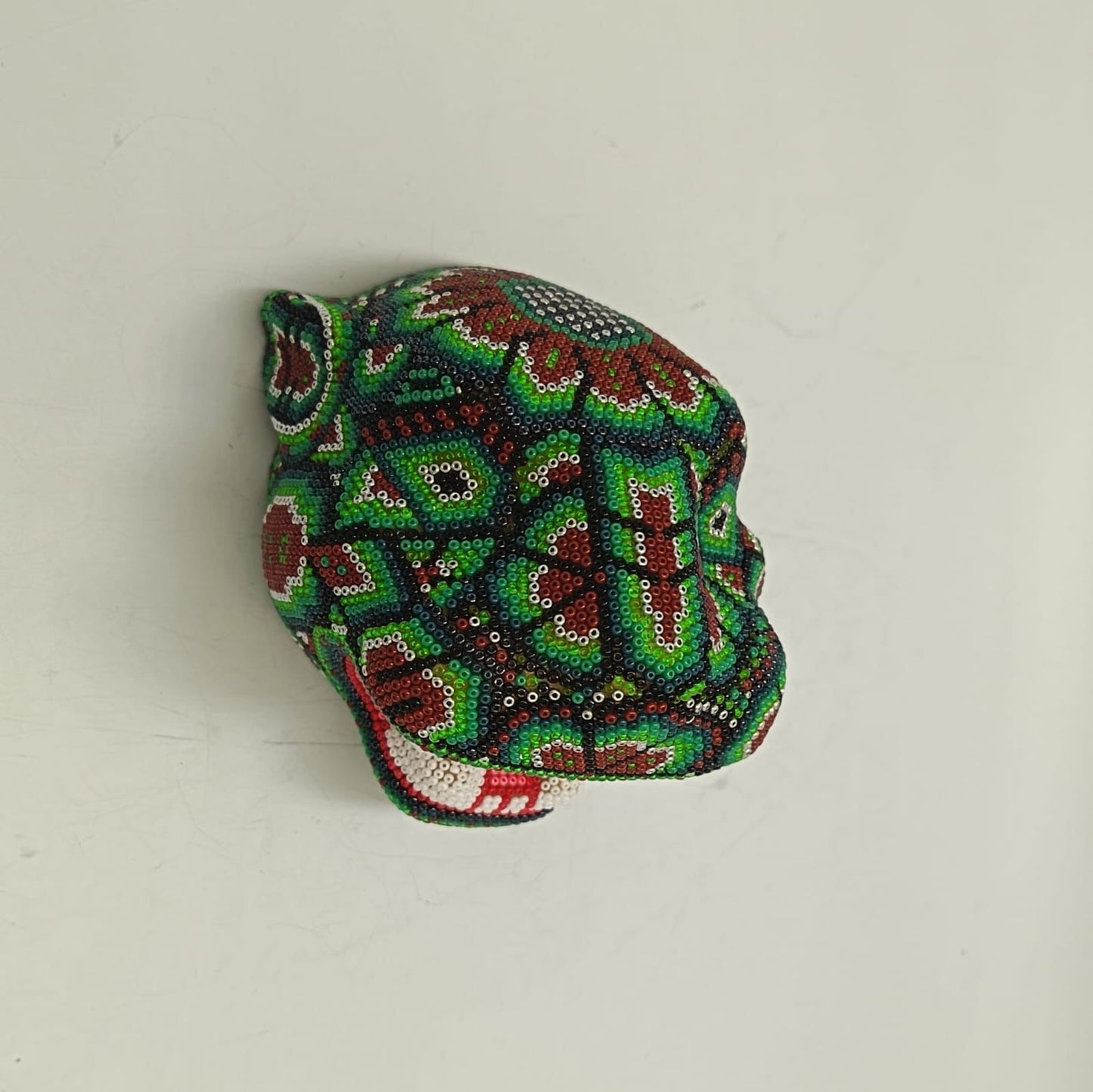 Huichol Mexican Hand Beaded Jaguar Head By Isandro Villa Lopez PP9214