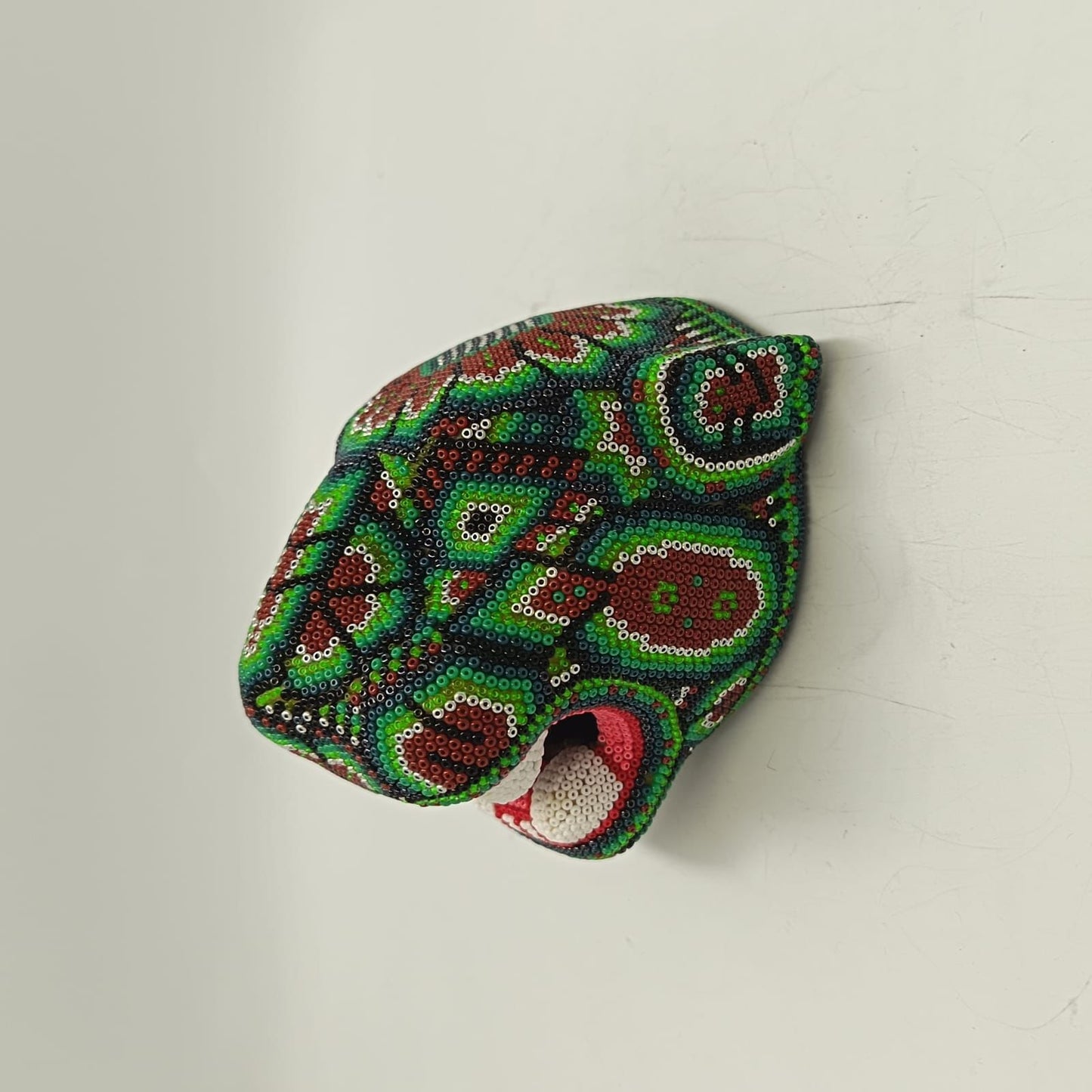Huichol Mexican Hand Beaded Jaguar Head By Isandro Villa Lopez PP9214