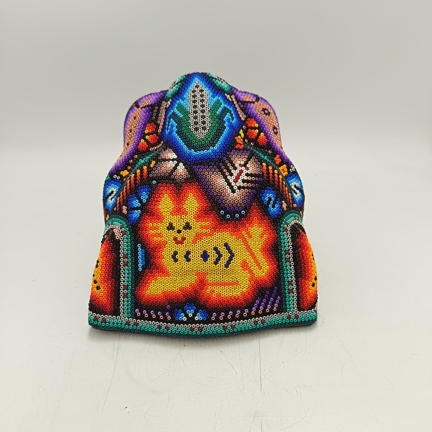 Huichol Mexican Hand Beaded Jaguar Head By Isandro Villa Lopez PP9215
