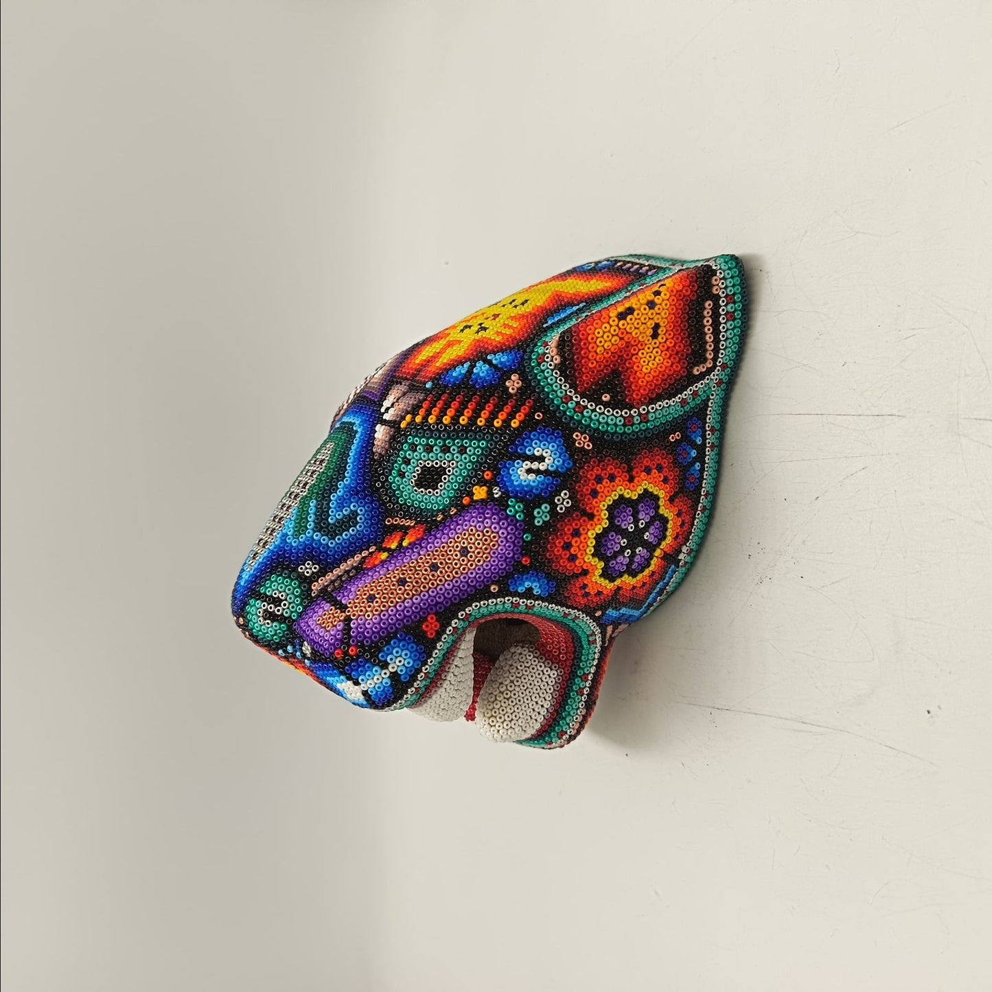 Huichol Mexican Hand Beaded Jaguar Head By Isandro Villa Lopez PP9215