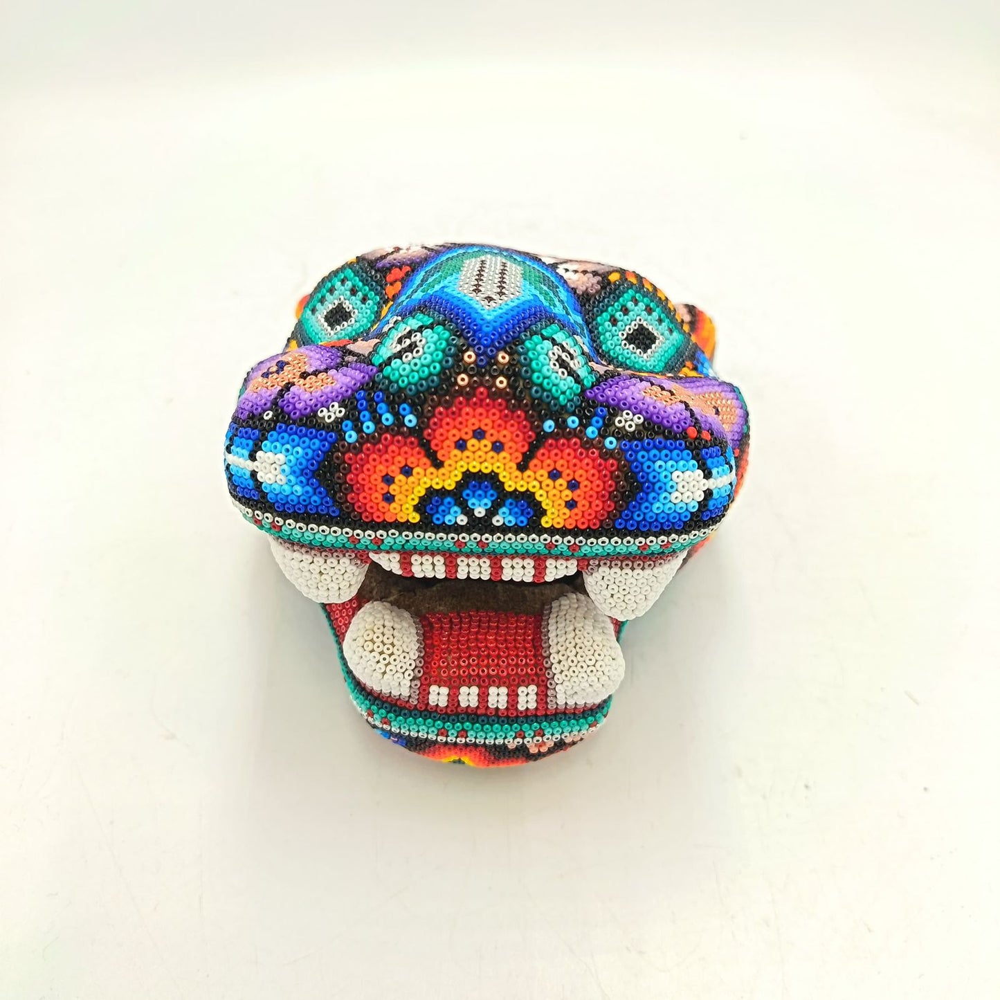 Huichol Mexican Hand Beaded Jaguar Head By Isandro Villa Lopez PP9215