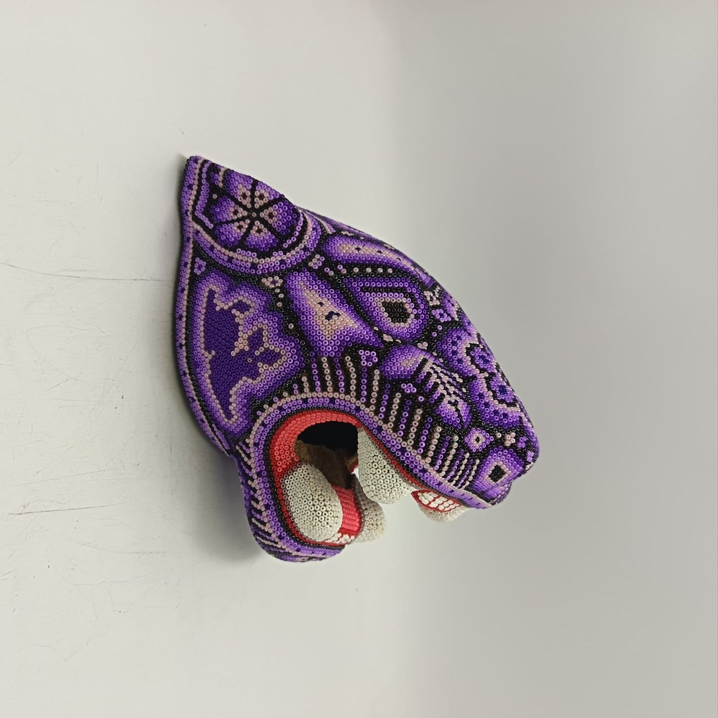 Huichol Mexican Hand Beaded Jaguar Head By Isandro Villa Lopez PP9216