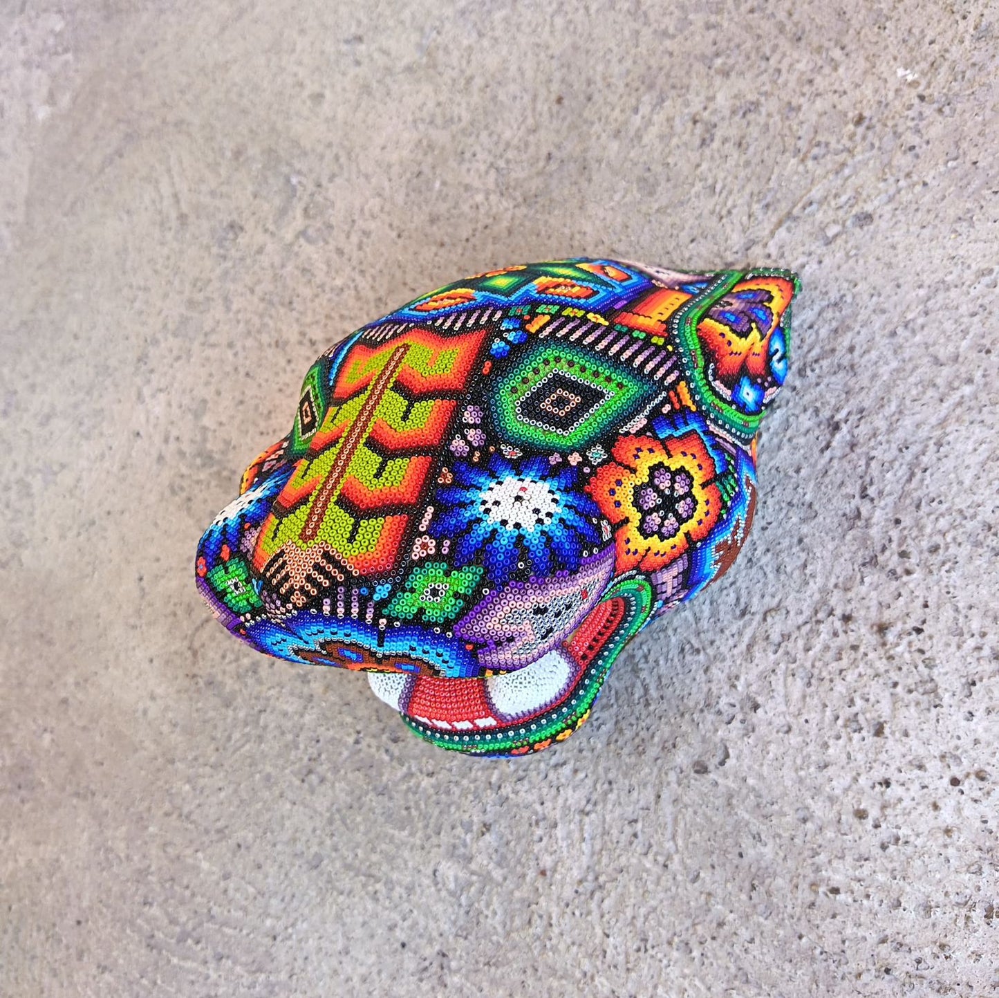 Huichol Mexican Hand Beaded Jaguar Head By Isandro Villa Lopez PP9217