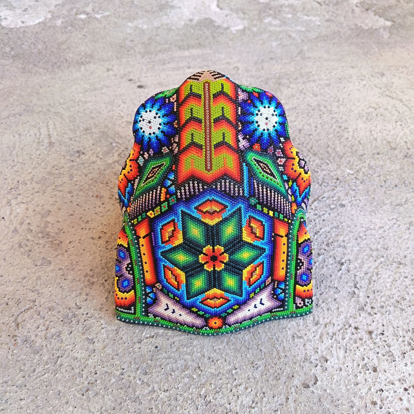 Huichol Mexican Hand Beaded Jaguar Head By Isandro Villa Lopez PP9217