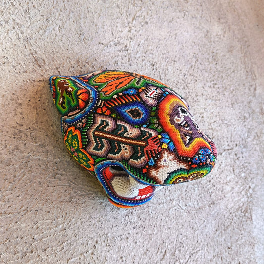 Huichol Mexican Hand Beaded Jaguar Head By Isandro Villa Lopez PP9218