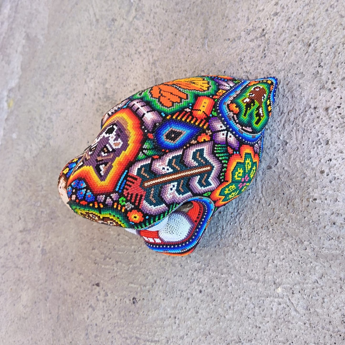 Huichol Mexican Hand Beaded Jaguar Head By Isandro Villa Lopez PP9218
