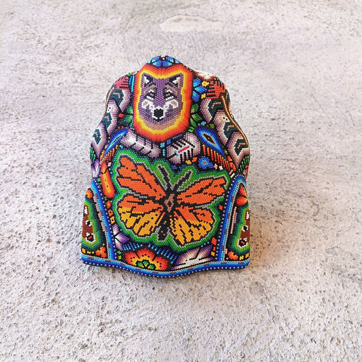 Huichol Mexican Hand Beaded Jaguar Head By Isandro Villa Lopez PP9218