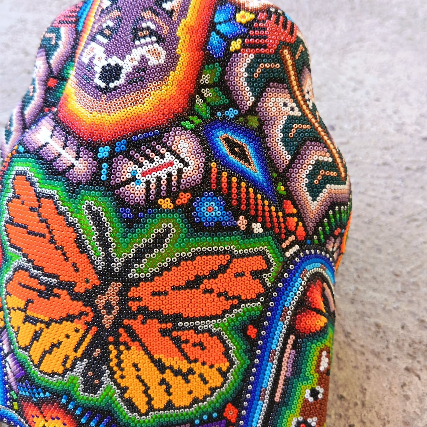 Huichol Mexican Hand Beaded Jaguar Head By Isandro Villa Lopez PP9218