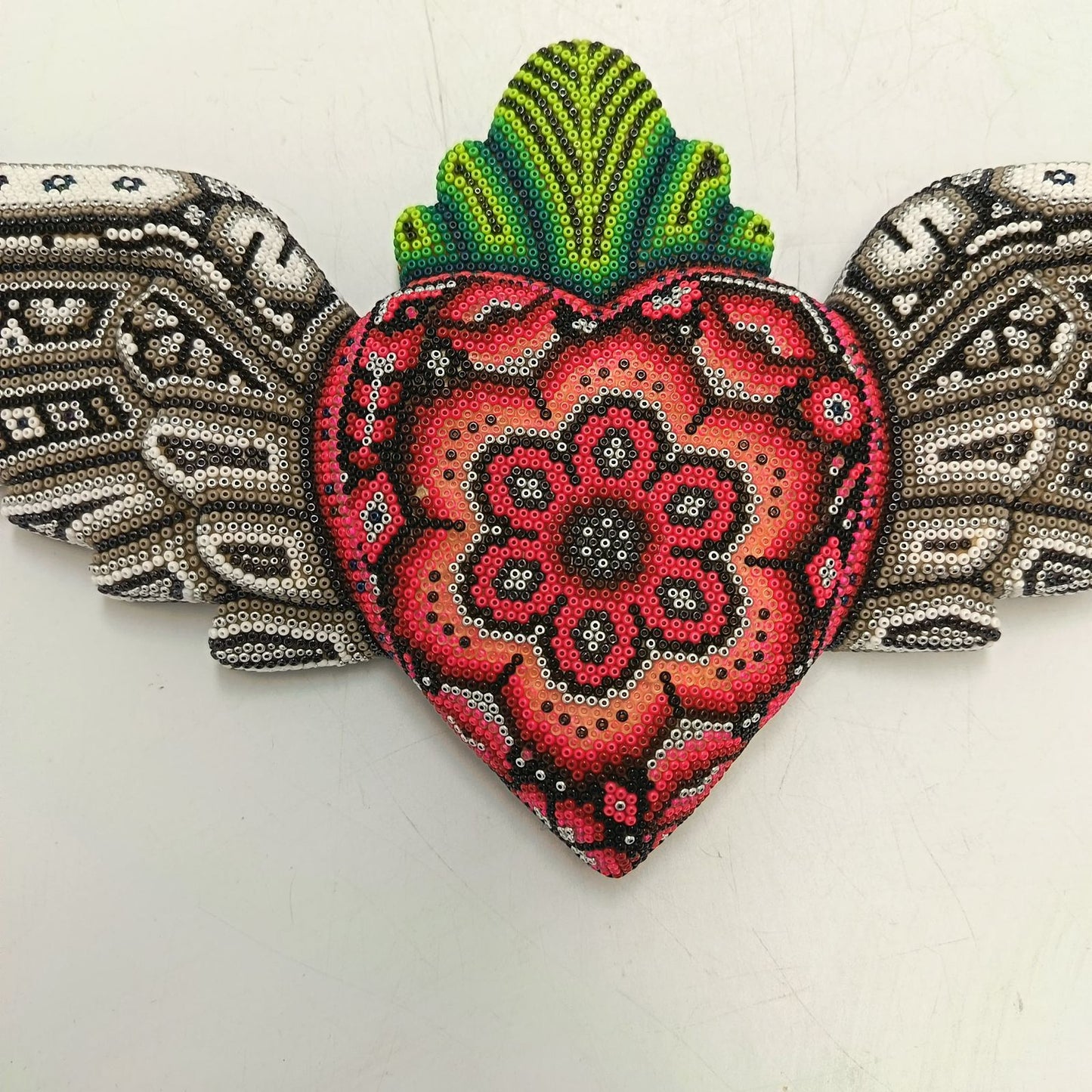 Mexican Huichol Hand Beaded Art, Heart with Wings By Isandro Villa Lopez PP9228