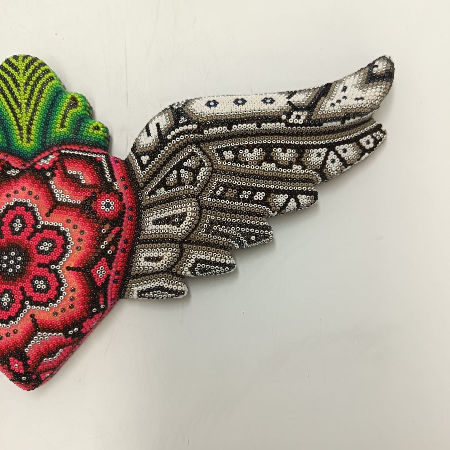 Mexican Huichol Hand Beaded Art, Heart with Wings By Isandro Villa Lopez PP9228