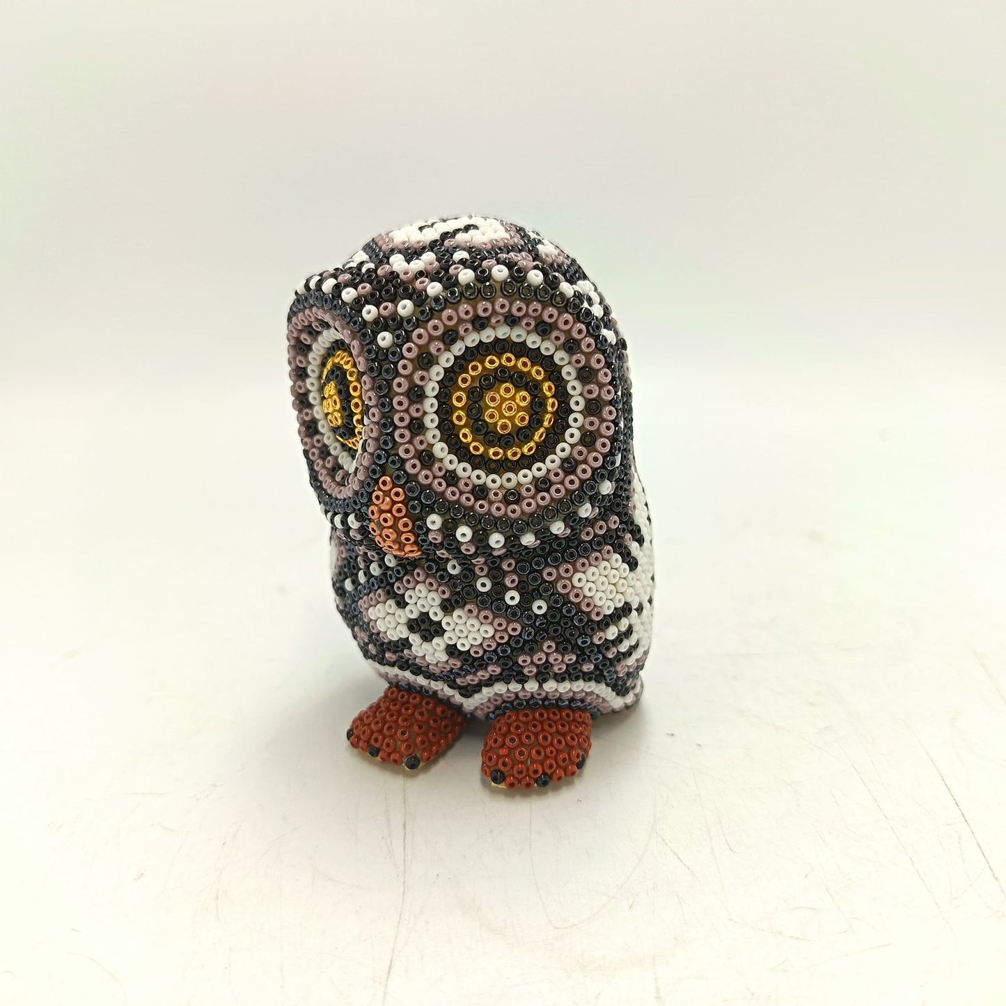 Mexican Huichol Hand Beaded Art, Owl By Isandro Villa Lopez PP9229