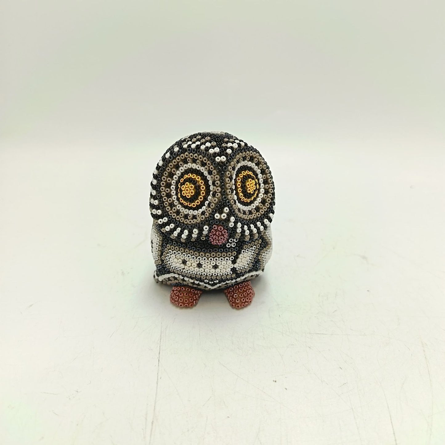 Mexican Huichol Hand Beaded Art, Owl By Isandro Villa Lopez PP9231