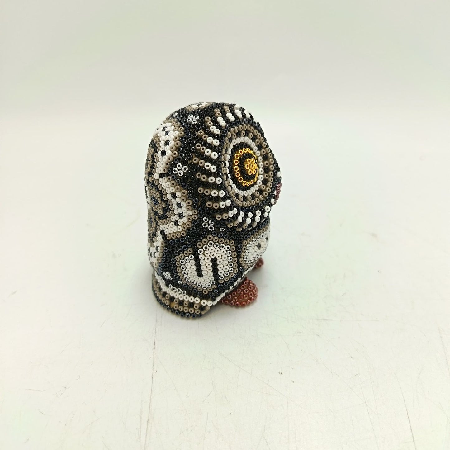Mexican Huichol Hand Beaded Art, Owl By Isandro Villa Lopez PP9231