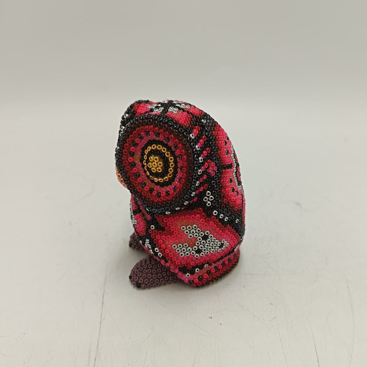 Mexican Huichol Hand Beaded Art, Owl By Isandro Villa Lopez PP9232