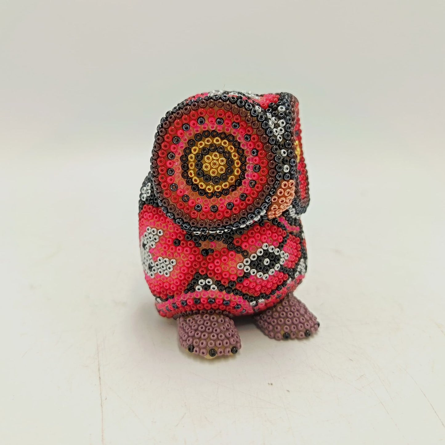 Mexican Huichol Hand Beaded Art, Owl By Isandro Villa Lopez PP9232