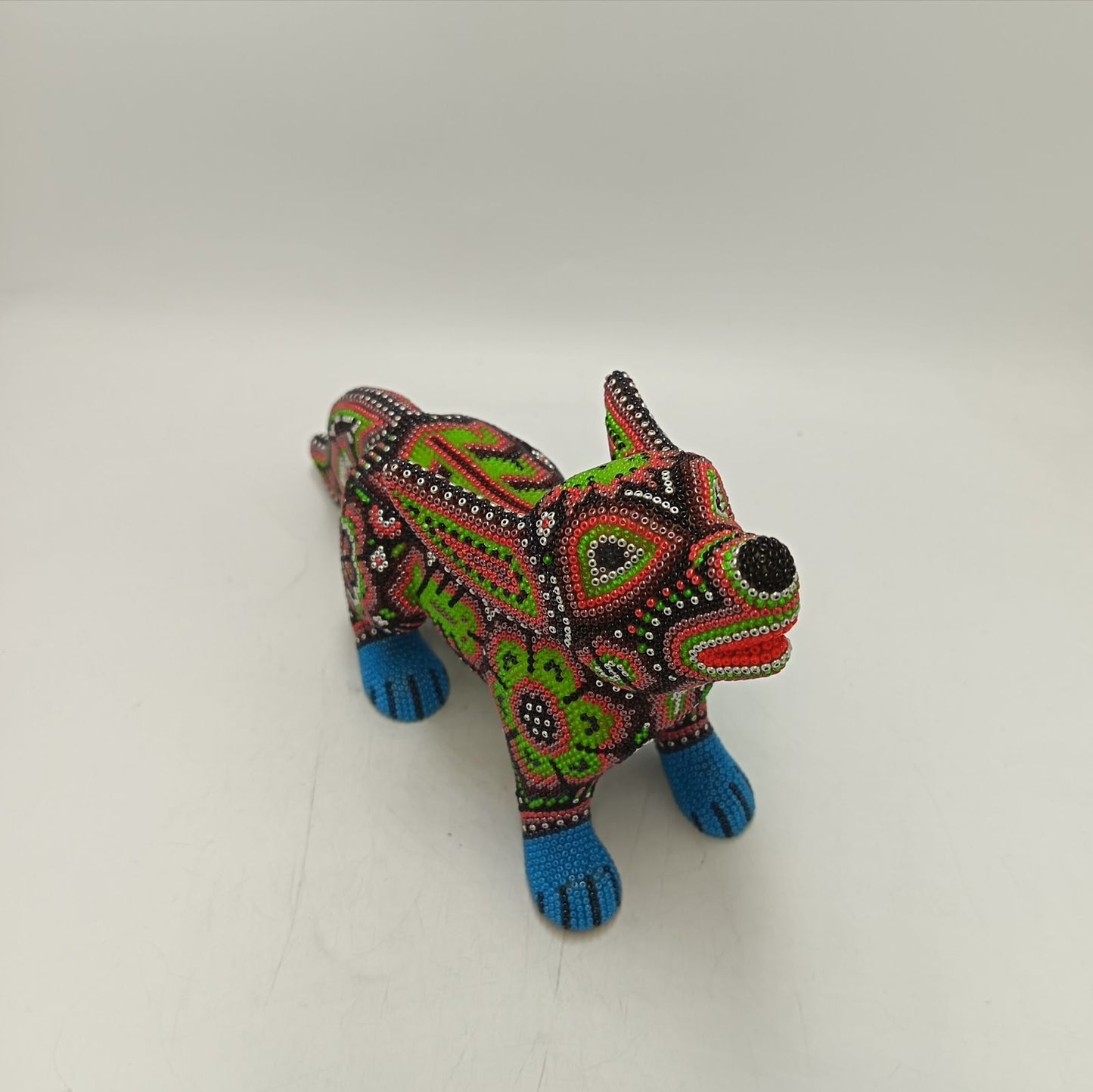 Mexican Huichol Hand Beaded Art, Coyote By Isandro Villa Lopez PP9238