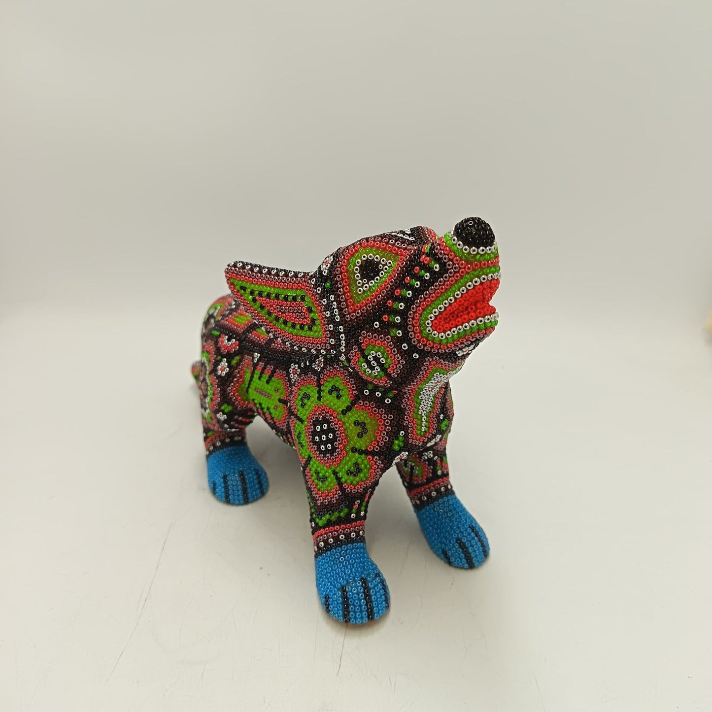 Mexican Huichol Hand Beaded Art, Coyote By Isandro Villa Lopez PP9238