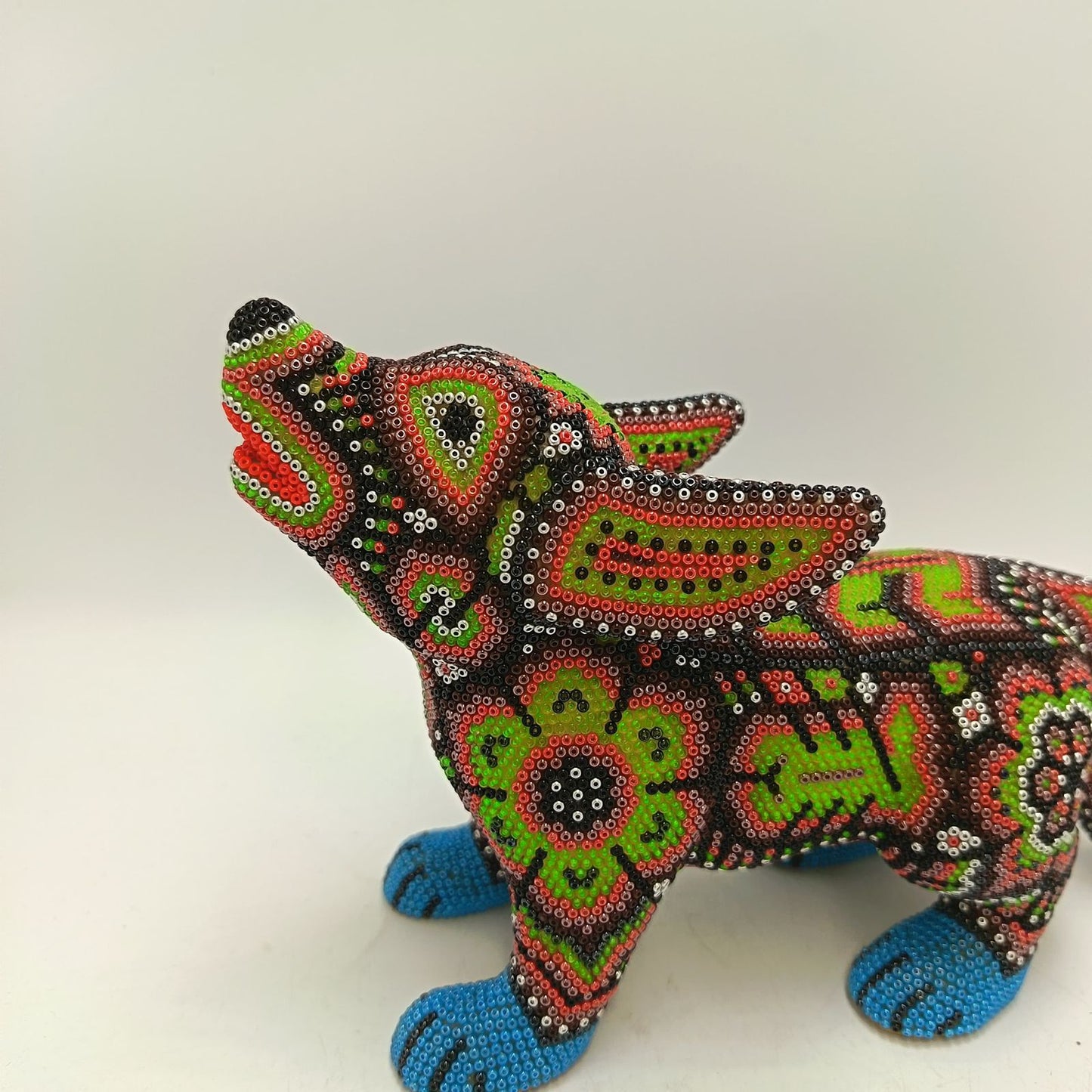 Mexican Huichol Hand Beaded Art, Coyote By Isandro Villa Lopez PP9238