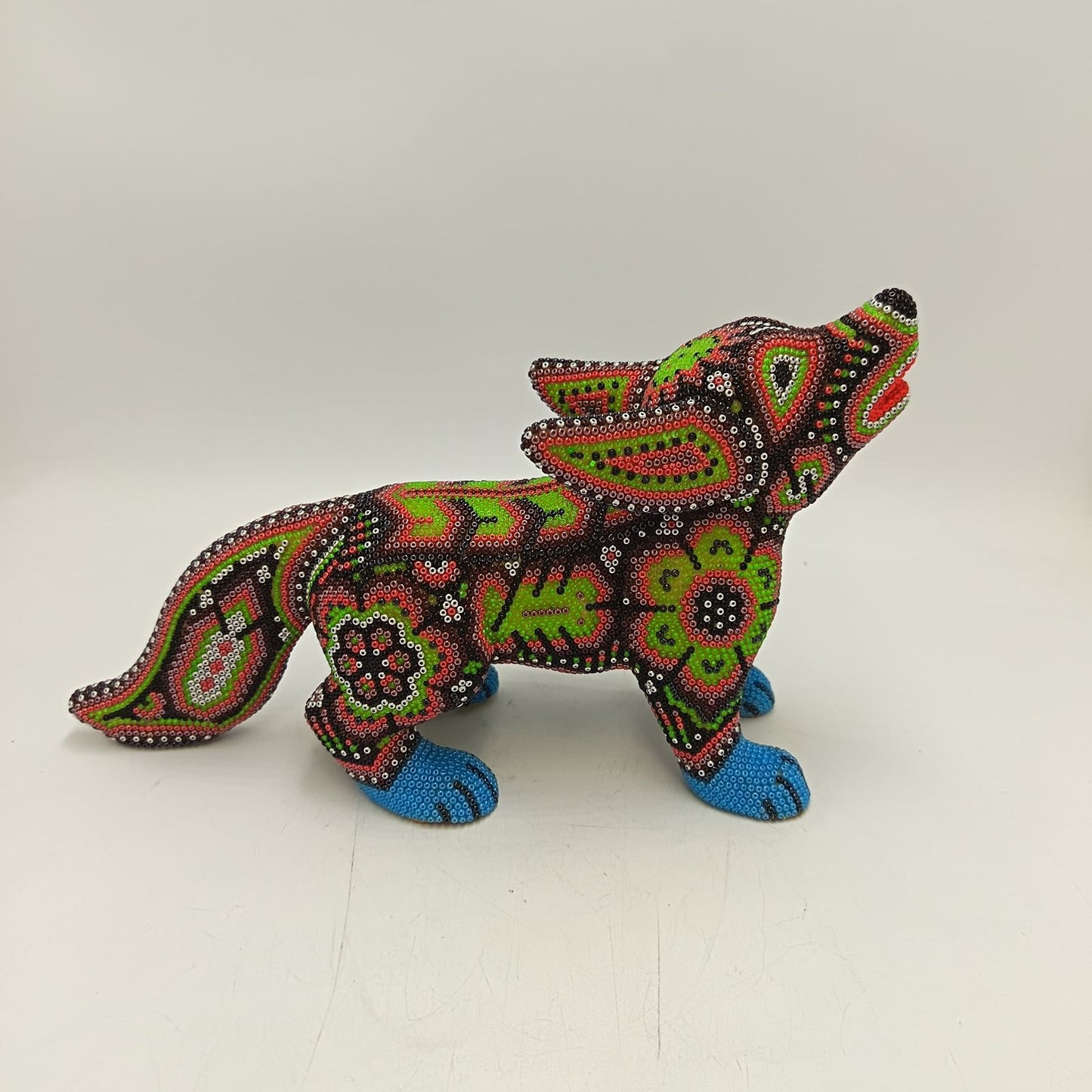 Mexican Huichol Hand Beaded Art, Coyote By Isandro Villa Lopez PP9238