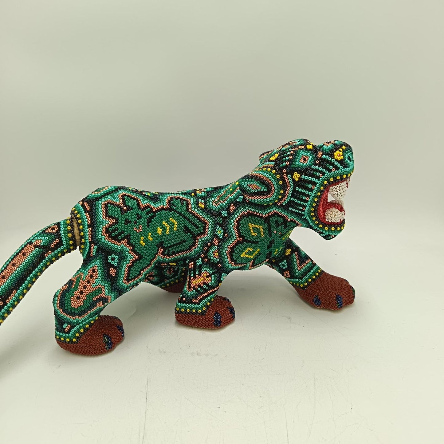 Mexican Huichol Hand Beaded Art, Jaguar By Isandro Villa Lopez PP9239
