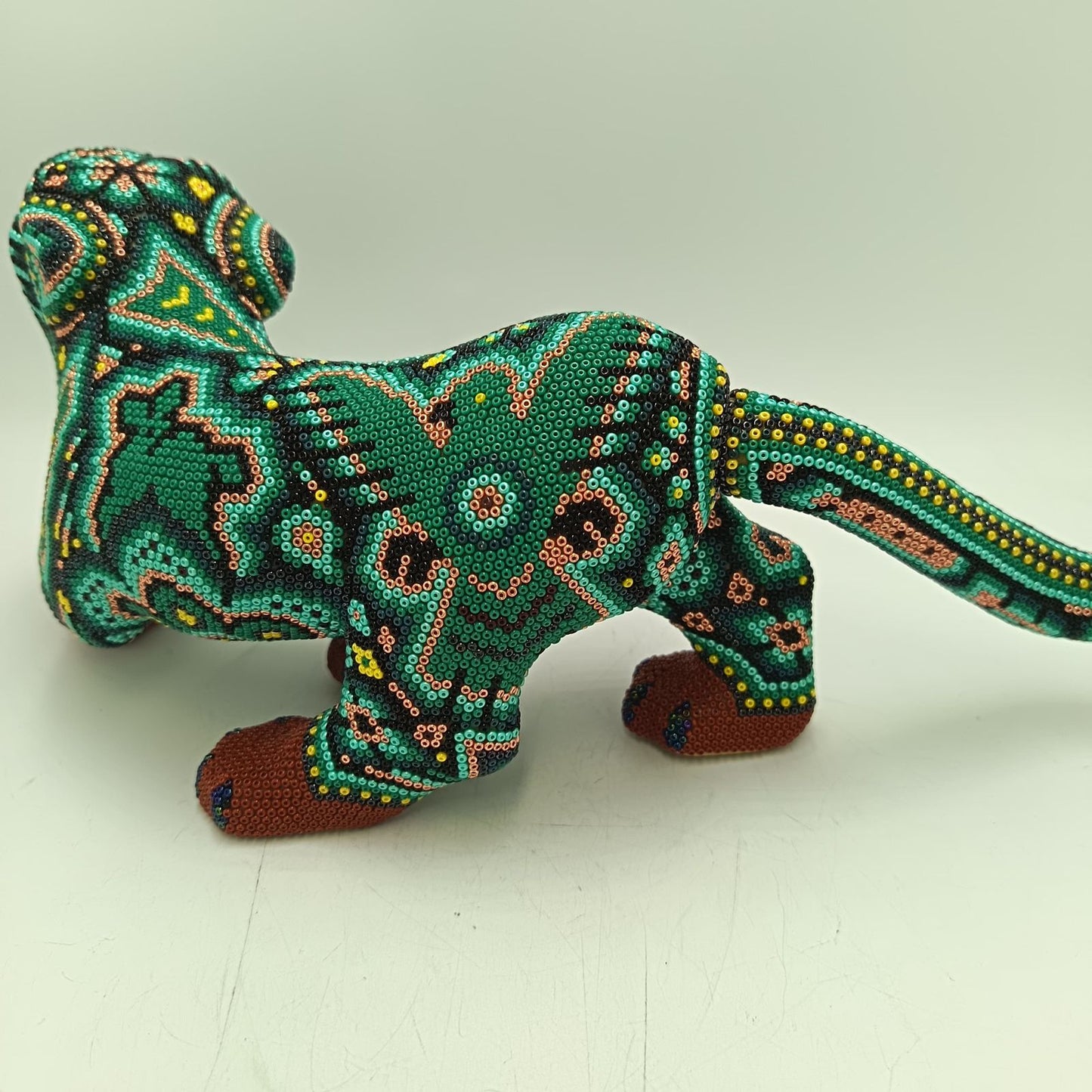 Mexican Huichol Hand Beaded Art, Jaguar By Isandro Villa Lopez PP9239
