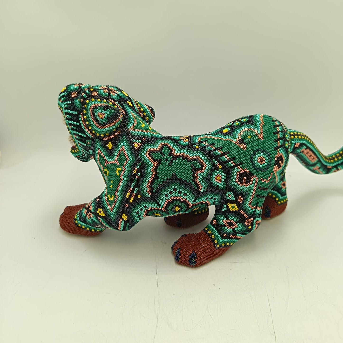 Mexican Huichol Hand Beaded Art, Jaguar By Isandro Villa Lopez PP9239