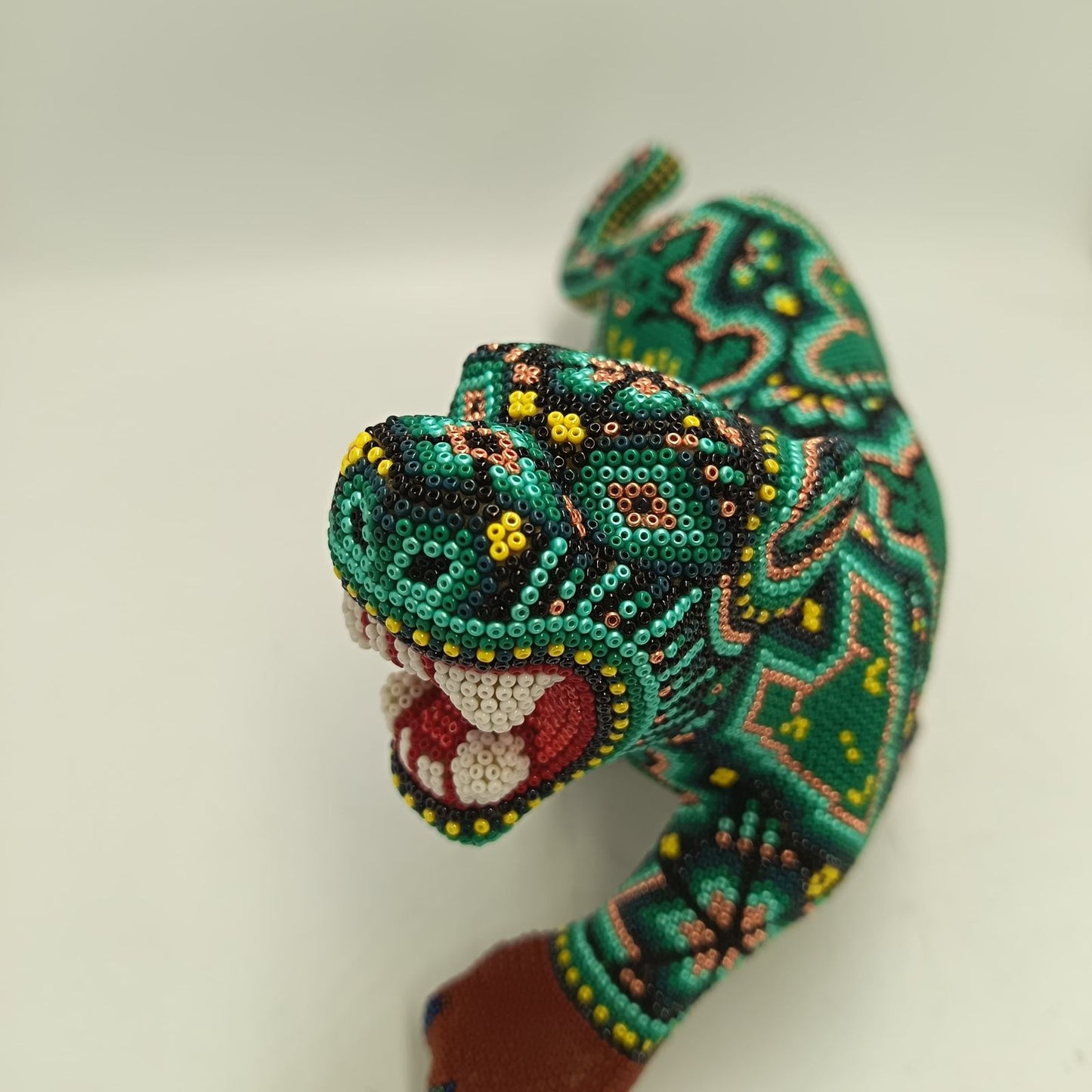 Mexican Huichol Hand Beaded Art, Jaguar By Isandro Villa Lopez PP9239