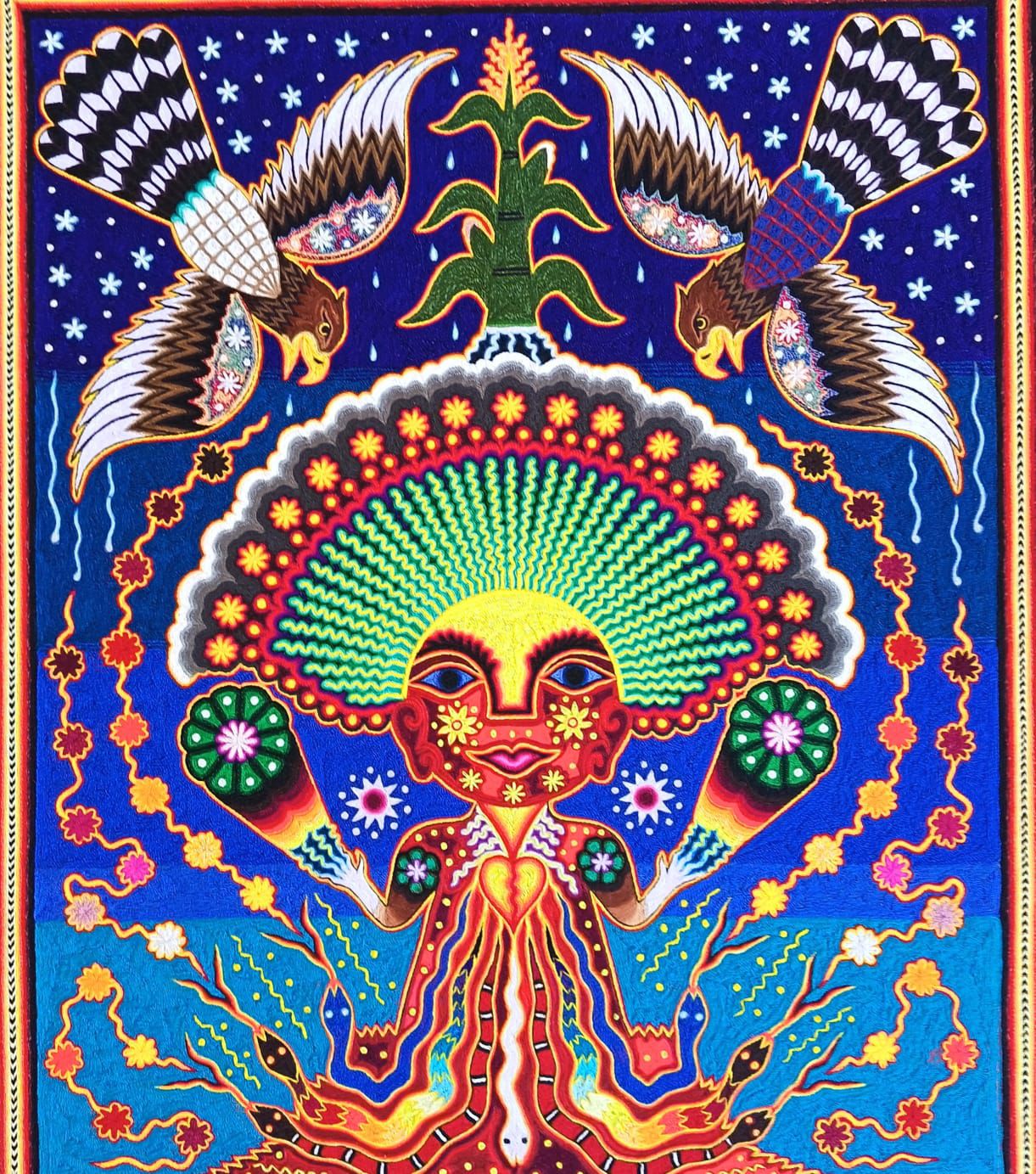 Huichol Indian Yarn Painting by Samuel Hernandez PP9246