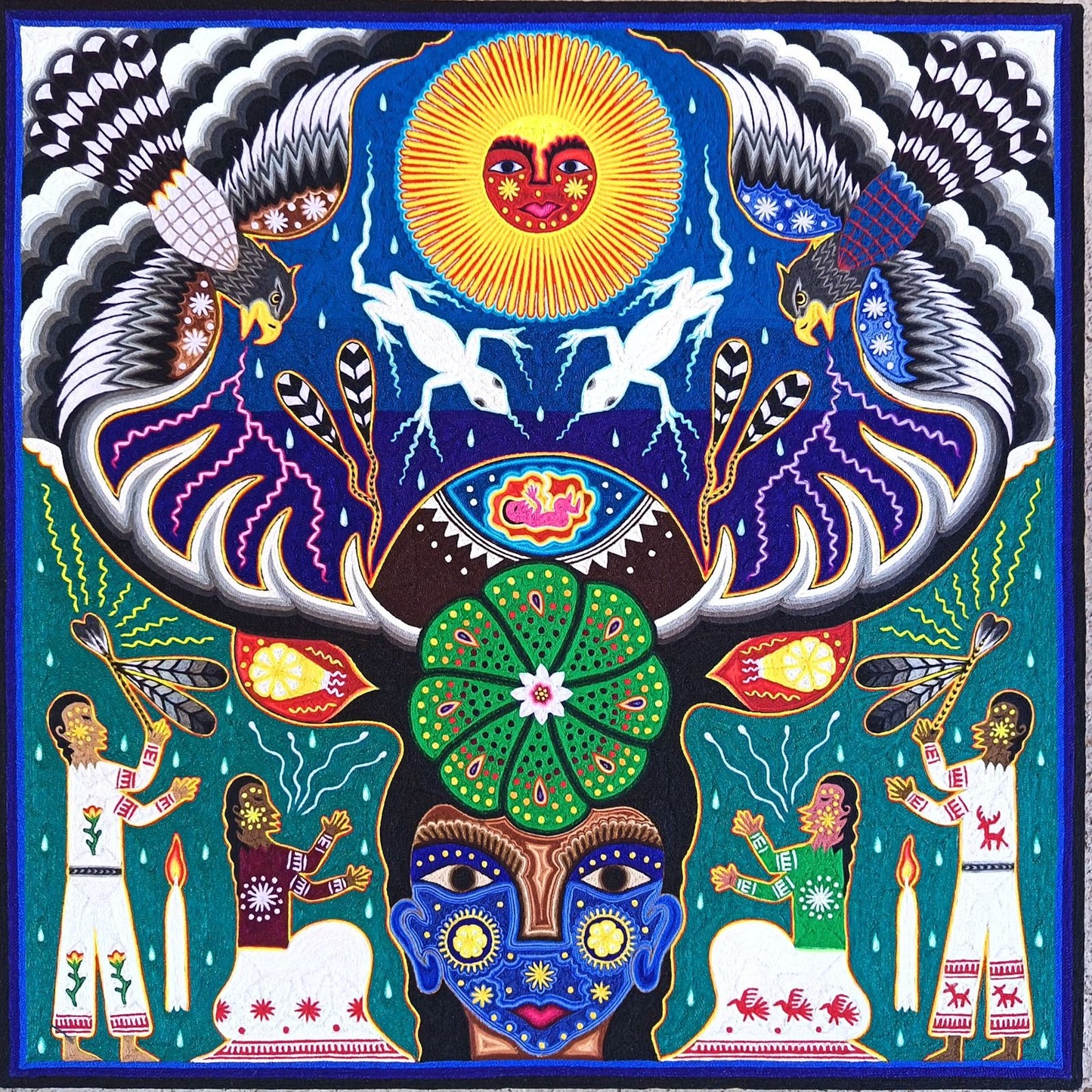 Huichol Indian Yarn Painting by Samuel Hernandez PP9247