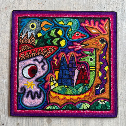 Mexican Folk Art Huichol Indian Yarn Painting by Luis Castro PP9248