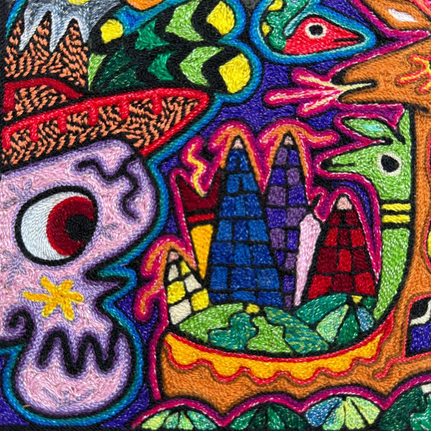 Mexican Folk Art Huichol Indian Yarn Painting by Luis Castro PP9248
