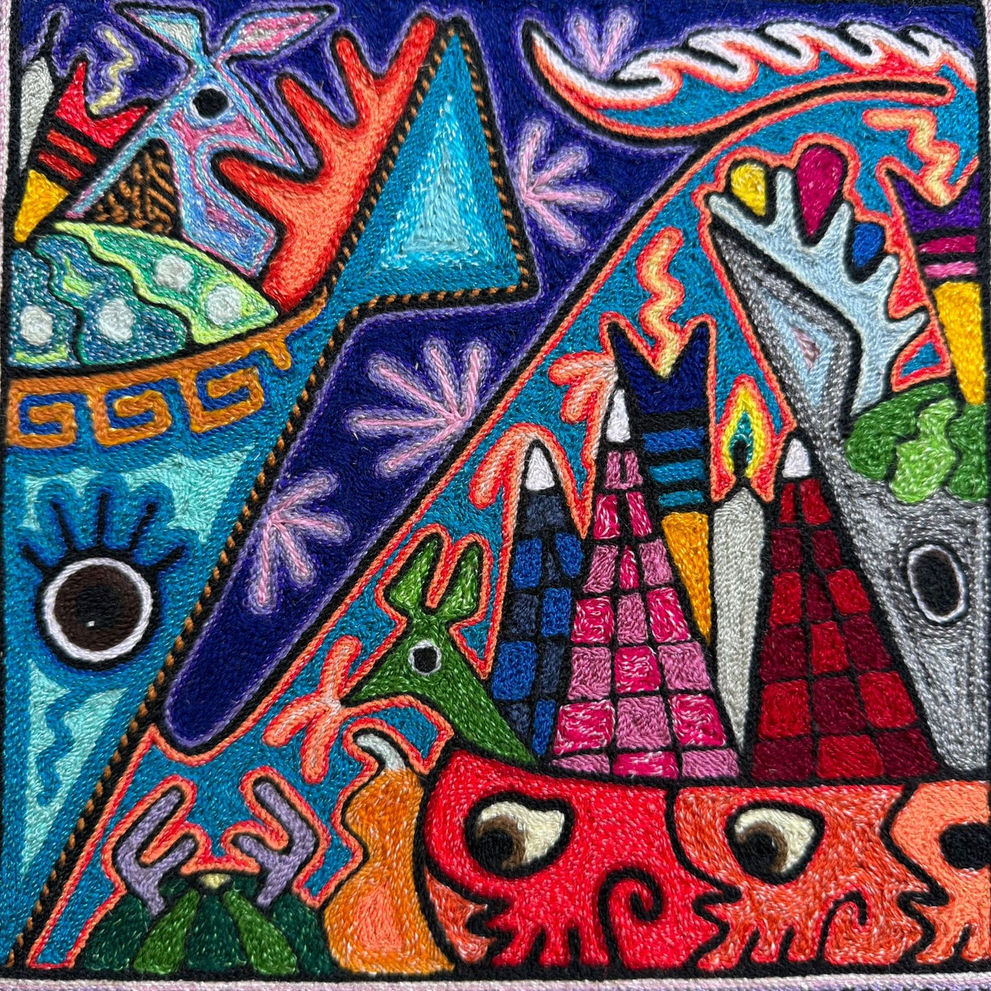 Mexican Folk Art Huichol Indian Yarn Painting by Luis Castro PP9249 Oaxaca