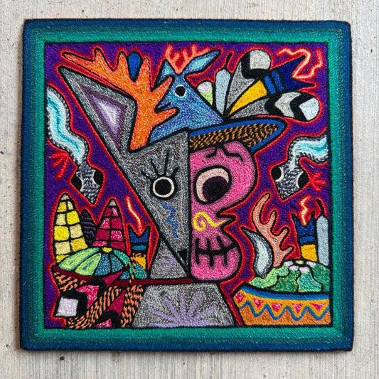 Mexican Folk Art Huichol Indian Yarn Painting by Luis Castro PP9251 Oaxaca