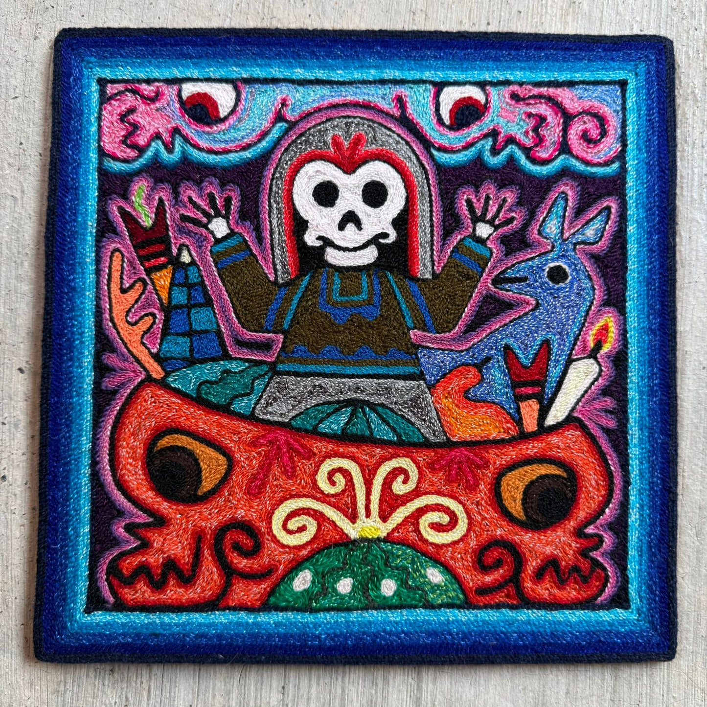 Mexican Folk Art Huichol Indian Yarn Painting by Luis Castro PP9252 Oaxaca