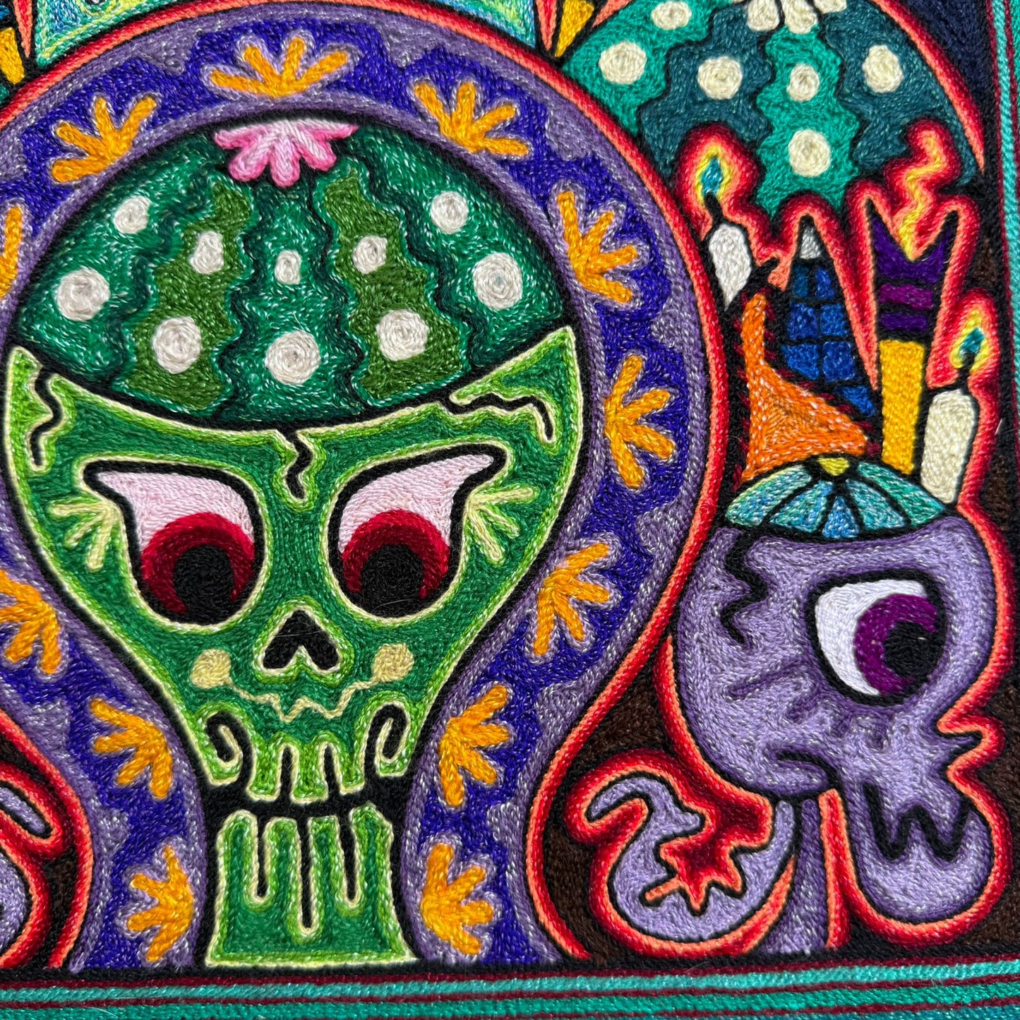 Mexican Folk Art Huichol Indian Yarn Painting by Luis Castro PP9253