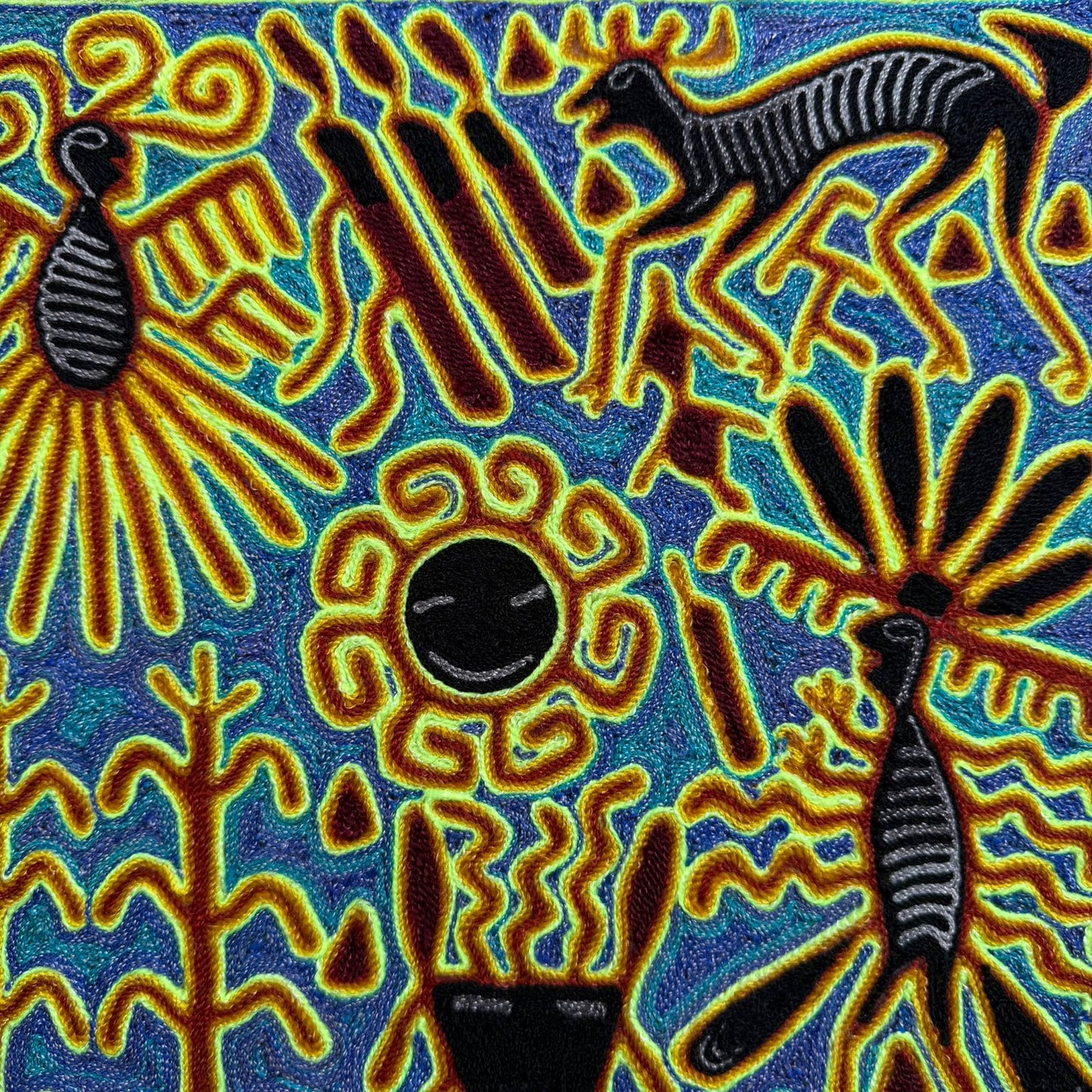 Huichol Indian Mexican Folk Art Yarn Painting by Silverio Gonzalez Rios PP9256