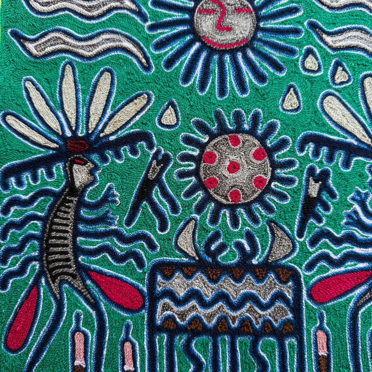Huichol Indian Mexican Folk Art Yarn Painting by Silverio Gonzalez Rios PP9258