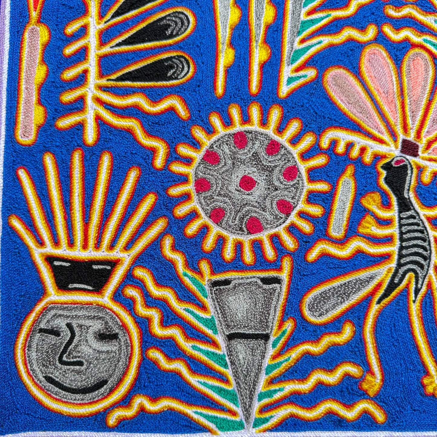 Huichol Indian Mexican Folk Art Yarn Painting by Silverio Gonzalez Rios PP9260