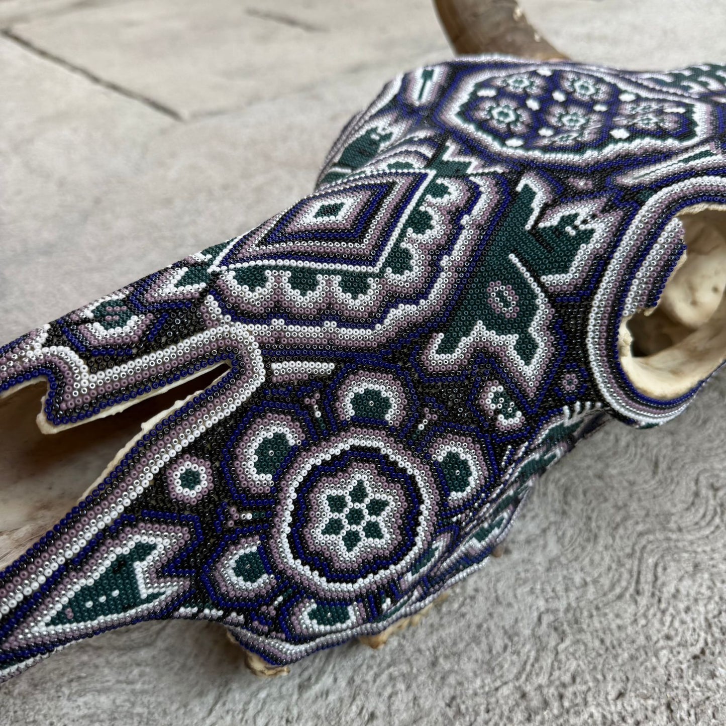 Huichol Indian Hand Beaded Mexican Folk Art Bull Skull By Honorio Villa Lopez PP9263