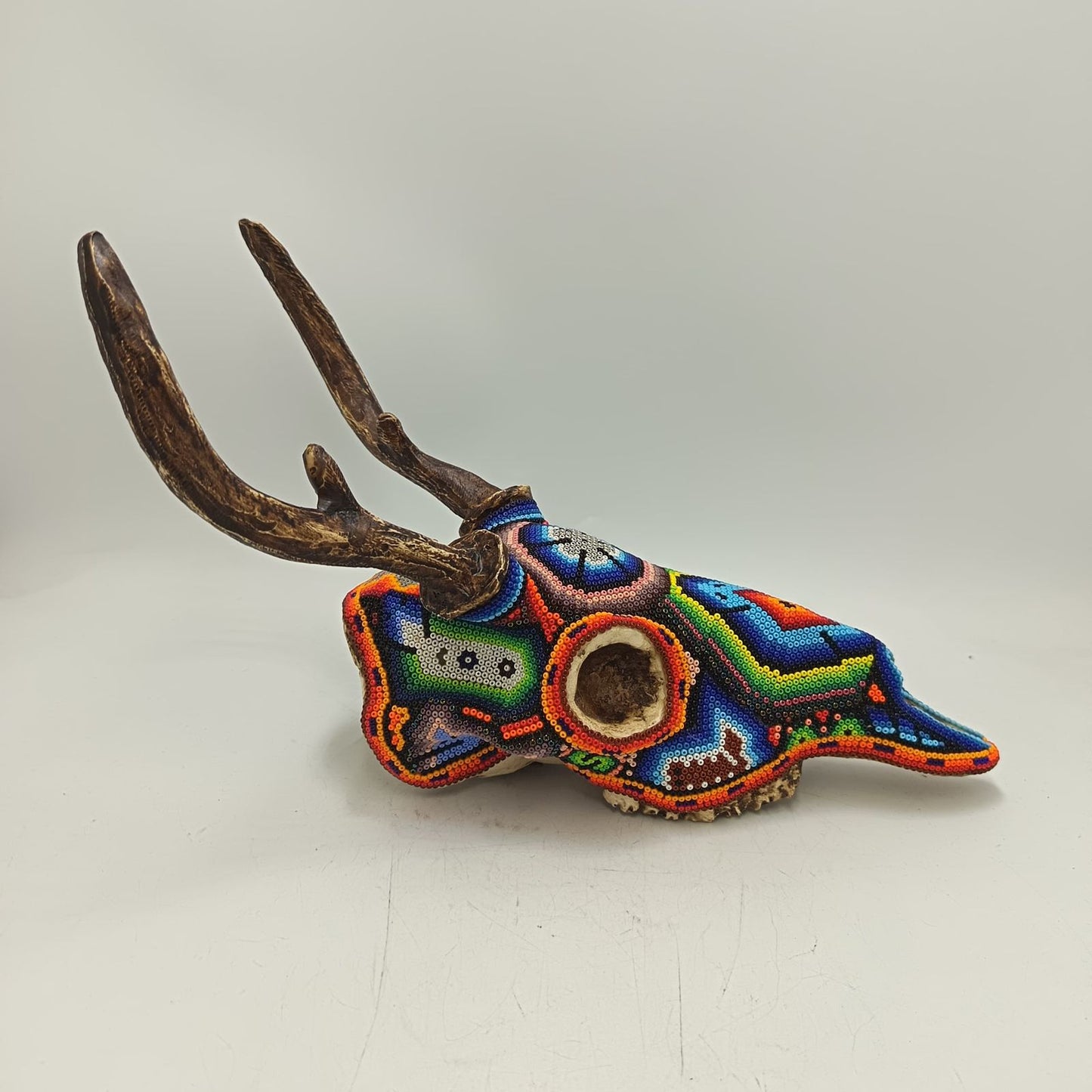 Huichol Hand Beaded Cast Resin Deer Skull By Honorio Villa Lopez PP9265