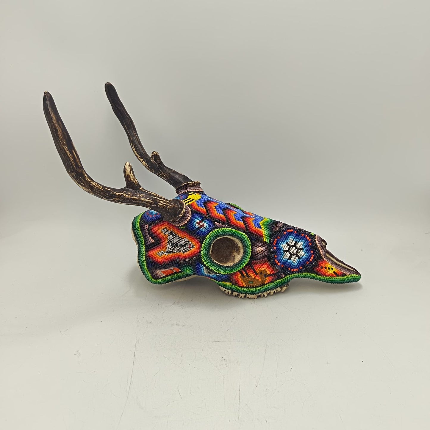 Huichol Hand Beaded Cast Resin Deer Skull By Honorio Villa Lopez PP9266