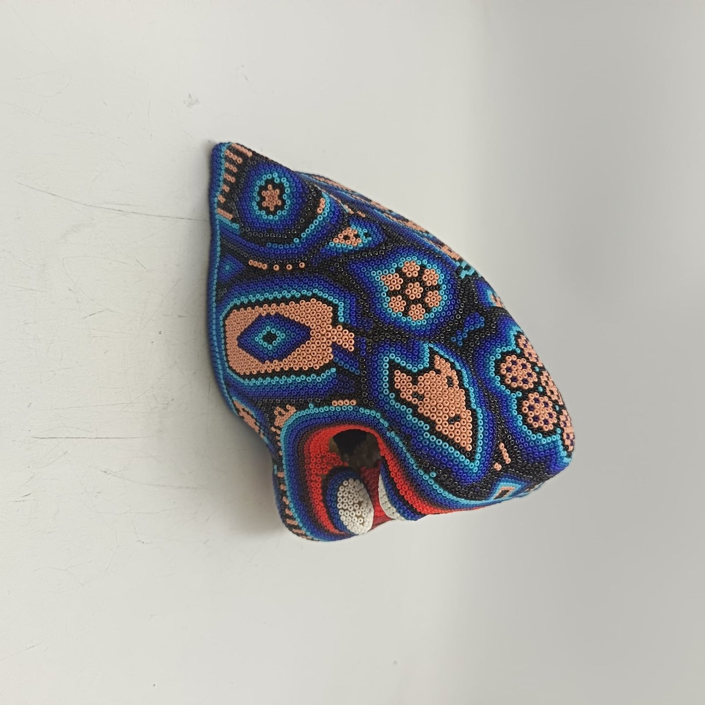 Mexican Huichol Hand Beaded Jaguar Head By Honorio Villa Lopez PP9269