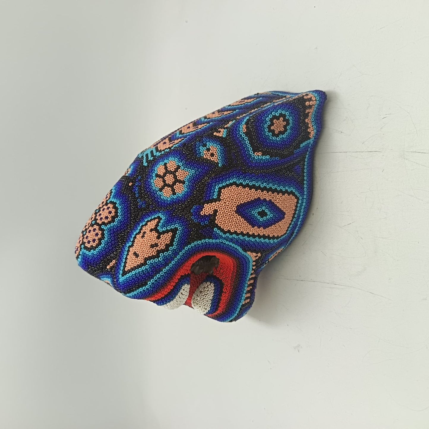 Mexican Huichol Hand Beaded Jaguar Head By Honorio Villa Lopez PP9269