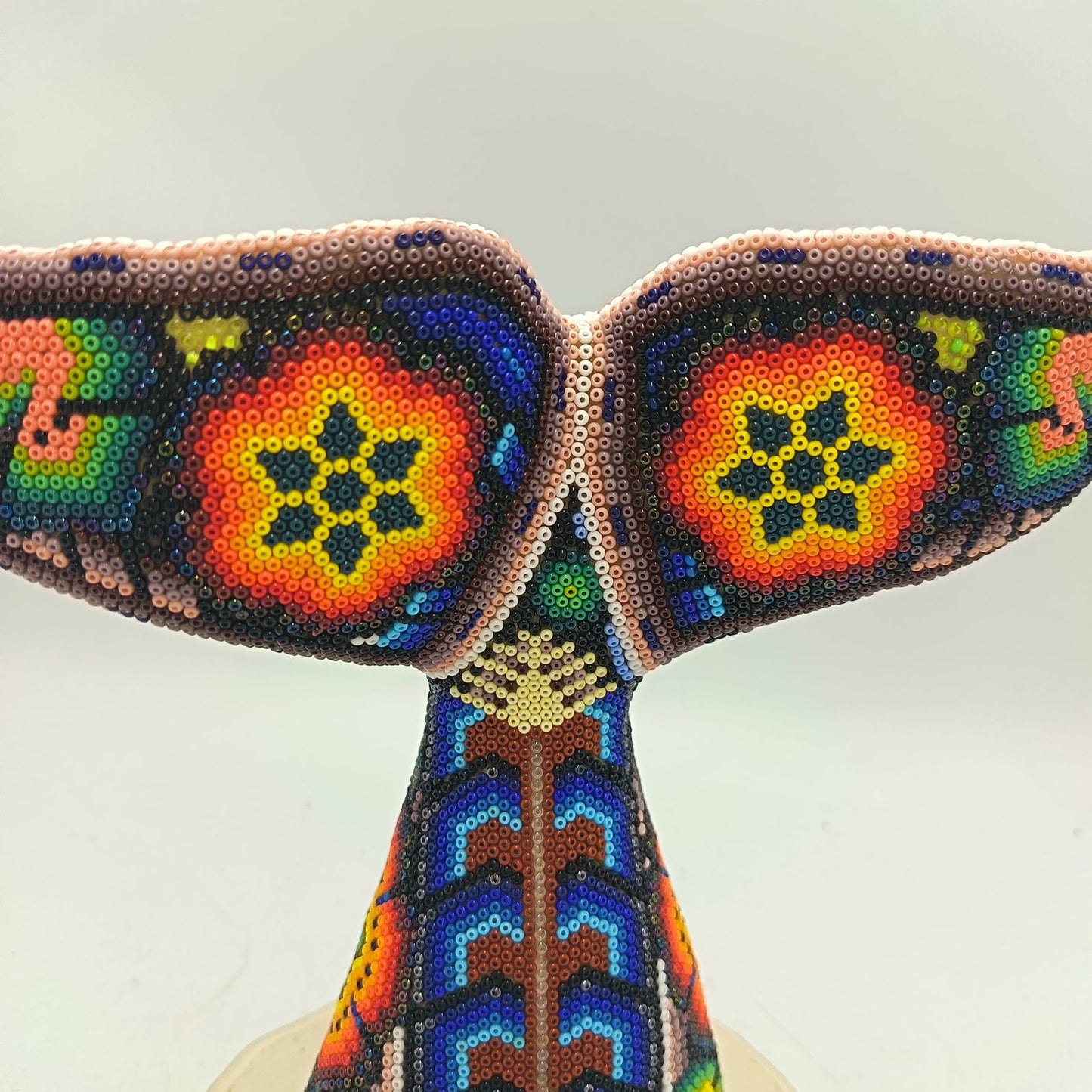 Mexican Folk Art Huichol Beaded Whale Tail By Honorio Villa Lopez PP9276