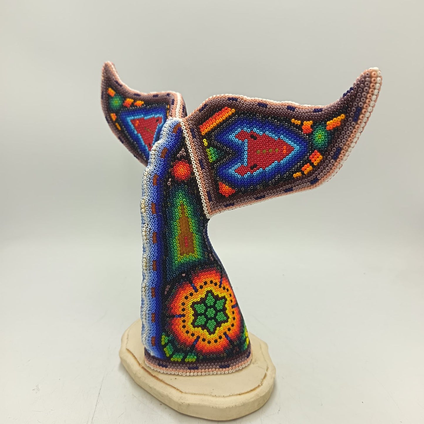 Mexican Folk Art Huichol Beaded Whale Tail By Honorio Villa Lopez PP9276