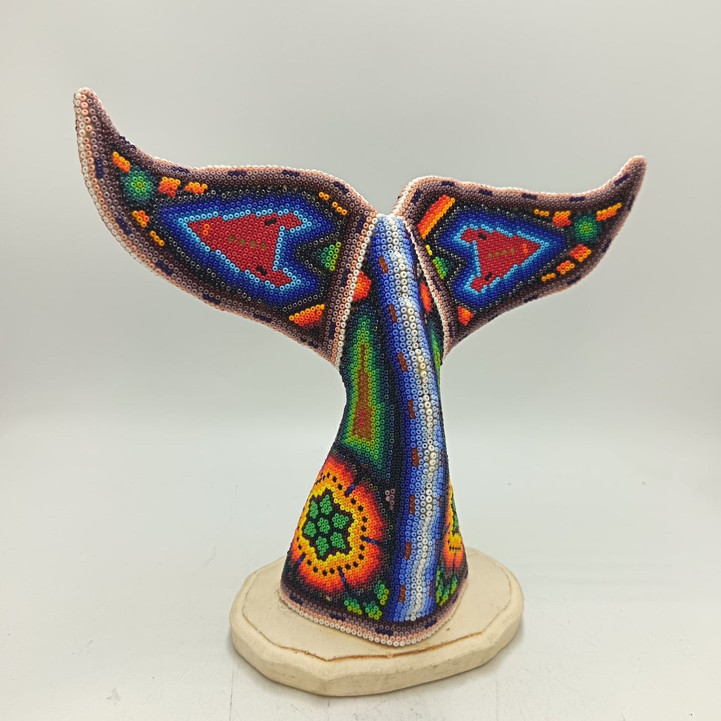 Mexican Folk Art Huichol Beaded Whale Tail By Honorio Villa Lopez PP9276